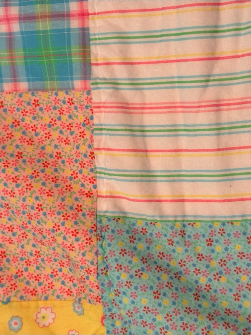 Circo Pastel Patchwork Cotton Quilt Throw - Green, Yellow, Blue, Pink, Cream